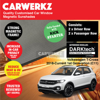 Dr Shadez DARKtech Volkswagen T-Cross 2018-Current 1st Generation (C11) Germany SUV Customised Car Window Magnetic Sunshades