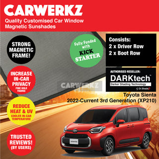 Dr Shadez DARKtech Toyota Sienta 2022-Current 3rd Generation (XP210) Japan MPV Customised Car Window Magnetic Sunshades 4 Pieces (Driver + Boot Side)