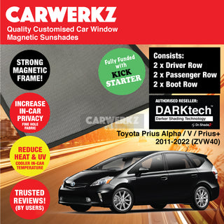 Dr Shadez DARKtech Toyota Prius Alpha Prius V Prius+ 2011-2022 3rd generation (ZVW40) Japan Hybrid MPV Customised Window Magnetic Sunshades