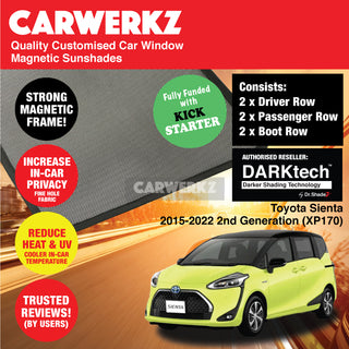 Dr Shadez DARKtech Toyota Sienta 2015-2022 2nd Generation (XP170) Japan MPV Customised Car Window Magnetic Sunshades