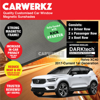 Dr Shadez DARKtech Volvo XC40 EX40 2017-Current 1st Generation Sweden Electric SUV Customised Car Window Magnetic Sunshades