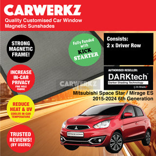 Dr Shadez DARKtech Mitsubishi Space Star Mirage ES 2015-2024 6th Generation Japan Hatchback Customised Magnetic Sunshades