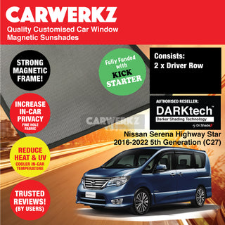 Dr Shadez DARKtech Nissan Serena 2016-2022 5th Generation (C27) Japan MPV Customised Window Magnetic Sunshades