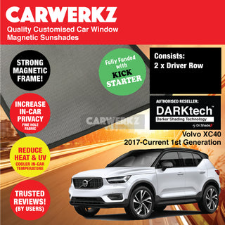 Dr Shadez DARKtech Volvo XC40 EX40 2017-Current 1st Generation Sweden Electric SUV Customised Car Window Magnetic Sunshades