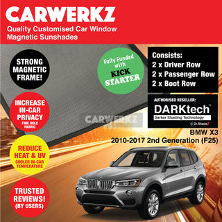 Dr Shadez DARKtech BMW X3 Series 2010-2017 2nd Generation (F25) Germany SUV Customised Window Magnetic Sunshades