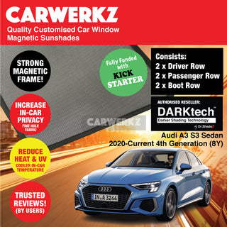 Dr Shadez DARKtech Audi A3 S3 Sedan 2020-Current 4th Generation (8Y) Germany Sedan Customised Magnetic Sunshades