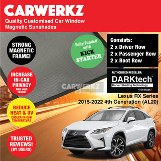 Dr Shadez DARKtech Lexus RX Series 2015-2022 4th Generation (AL20) Japan SUV Customised Window Magnetic Sunshades