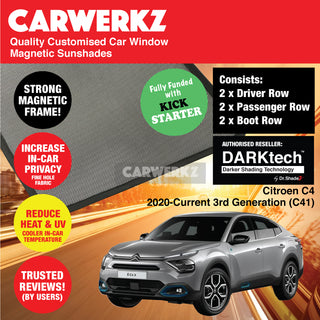 Dr Shadez DARKtech Citroen C4 2020-Current 3rd Generation (C41) France SUV Customised Window Magnetic Sunshades 6 Pieces