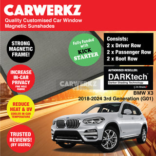 Dr Shadez DARKtech BMW X3 2018-2024 3rd Generation (G01) Germany SUV Customised Window Magnetic Sunshades