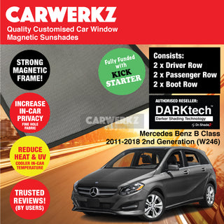 Dr Shadez DARKtech Mercedes Benz B Class 2011-2018 2nd Generation (W246) Germany Hatchback Customised Window Magnetic Sunshades