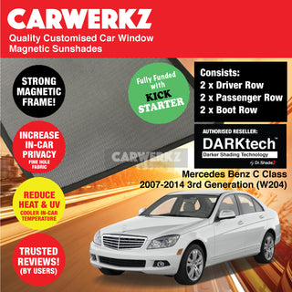 Dr Shadez DARKtech Mercedes Benz C Class 2007-2014 3rd Generation (W204) Germany Sedan Customised Window Magnetic Sunshades