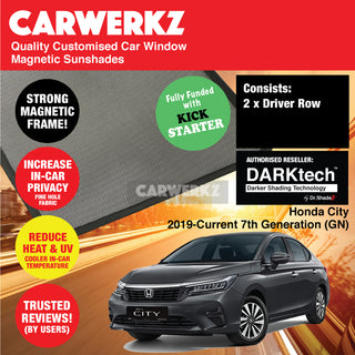 Dr Shadez DARKtech Honda City 2019-Current 7th Generation (GN) Japan Sedan Customised Window Magnetic Sunshades 6 Pieces