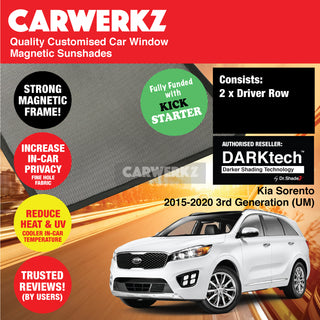 Dr Shadez DARKtech Kia Sorento 2015-2020 3rd Generation (UM) Korea SUV Customised Window Magnetic Sunshades