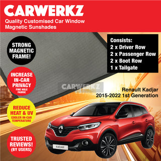 Customised Window Magnetic Sunshades for Renault Kadjar 2015-2022 1st Generation France SUV - CarWerkz.com