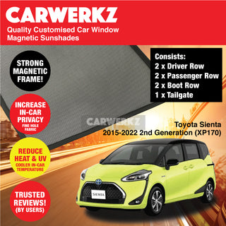 Customised Window Magnetic Sunshades for Toyota Sienta 2015-2022 2nd Generation (XP170) Japan Hybrid MPV