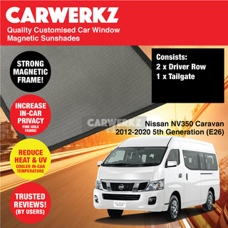 Customised Window Magnetic Sunshades for Nissan NV350 Caravan 2012-2020 6th Generation (E26) Japan Commercial Van