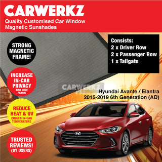 Customised Window Magnetic Sunshades for Hyundai Avante Elantra 2015-2019 6th Generation (AD) Korea Sedan - CarWerkz.com