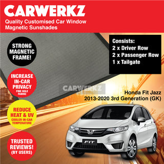 Customised Window Magnetic Sunshades for Honda Fit Jazz 2013-2020 3rd Generation (GK) Japan Hatchback