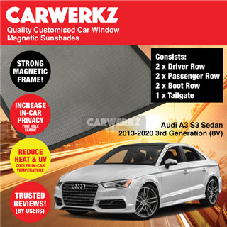 Audi A3 S3 Sedan 2013-2020 3rd Generation (8V) Germany Sedan Car Customised Magnetic Sunshades