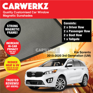 Customised Window Magnetic Sunshades for Kia Sorento 2015-2020 3rd Generation (UM) Korea SUV