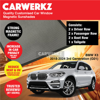 Customised Window Magnetic Sunshades for BMW X3 2018-2024 3rd Generation (G01) Germany SUV