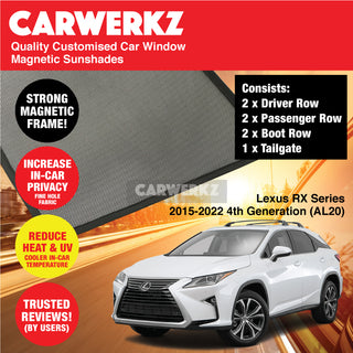 Customised Window Magnetic Sunshades for Lexus RX Series 2015-2022 4th Generation (AL20) Japan Hybrid SUV