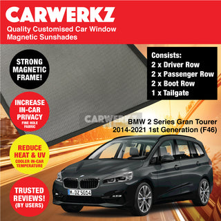 Customised Window Magnetic Sunshades BMW 2 Series Gran Tourer 2014-2021 1st Generation (F46) Luxury German Subcompact MPV