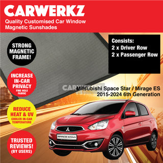 Customised Window Magnetic Sunshades for Mitsubishi Space Star Mirage ES 2015-2024 6th Generation Japan Hatchback - CarWerkz.com