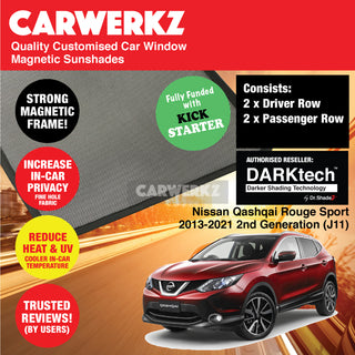 Dr Shadez DARKtech Nissan Qashqai Rouge Sport 2013-2021 2nd Generation (J11) Japan SUV Customised Window Magnetic Sunshades