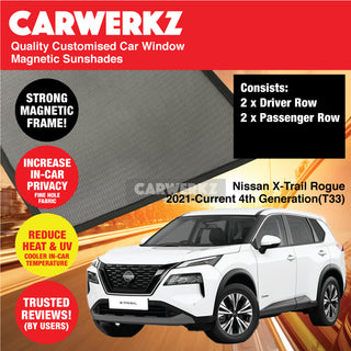 Customised Window Magnetic Sunshades for Nissan X-Trail Rogue 2021-Current 4th Generation (T33) Japan SUV