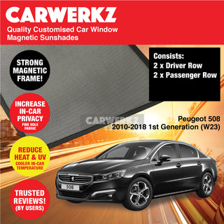 Customised Window Magnetic Sunshades for Peugeot 508 2010-2018 1st Generation (W23) France Sedan - CarWerkz.com