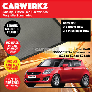 Customised Window Magnetic Sunshades for Suzuki Swift 2010-2017 3rd Generation (ZC72S ZC82S ZC32S) Japan Hatchback - CarWerkz.com