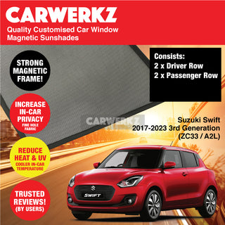 Customised Window Magnetic Sunshades for Suzuki Swift 2017-2023 3rd Generation (ZC33S A2L) Japan Hatchback