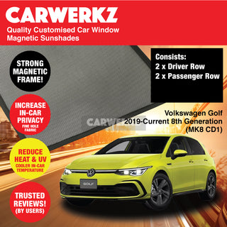 Customised Window Magnetic Sunshades for Volkswagen Golf 2019-Current 8th Generation (MK8 CD1) Germany Hatchback