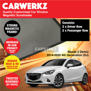 Customised Window Magnetic Sunshades for Mazda 2 Demio 2014-2020 4th Generation (DJ) Japan Sedan Hatchback - CarWerkz.com