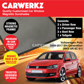 Customised Window Magnetic Sunshades for Volkswagen Polo 2009-2017 5th Generation (MK5 6R 6C 61) Germany Hatchback - CarWerkz.com