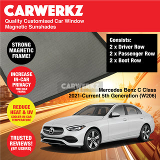 Customised Window Magnetic Sunshades for Mercedes Benz C Class 2021-Current 5th Generation (W206) Germany Sedan