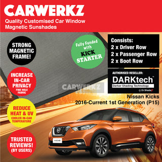 Dr Shadez DARKtech Nissan Kicks 2016-Current 1st Generation (P15/D15) Japan SUV Customised Window Magnetic Sunshades