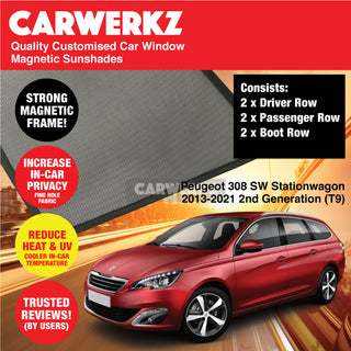 Customised Window Magnetic Sunshades for Peugeot 308 SW 2013-2021 2nd Generation (T9) France Stationwagon - CarWerkz.com