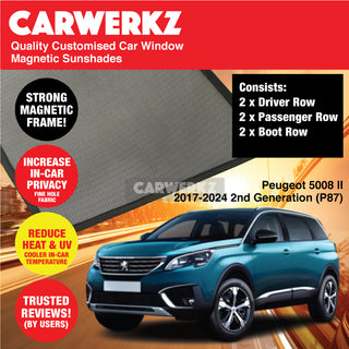 Customised Window Magnetic Sunshades for Peugeot 5008 II 2017-2024 2nd Generation (P87) France SUV - CarWerkz.com