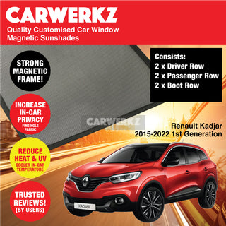 Customised Window Magnetic Sunshades for Renault Kadjar 2015-2022 1st Generation France SUV - CarWerkz.com