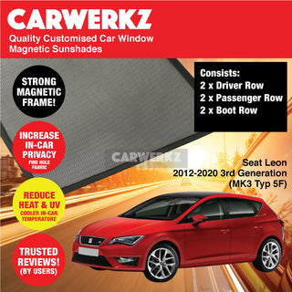 Customised Window Magnetic Sunshades for Seat Leon 2012-2020 3rd Generation (MK3 Typ 5F) Spain Hatchback