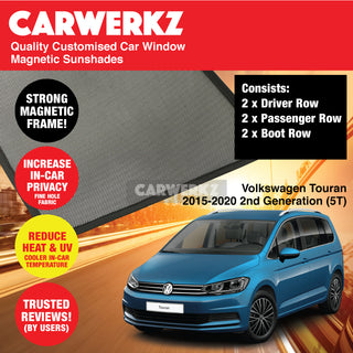 Customised Window Magnetic Sunshades for Volkswagen Touran 2015-2020 2nd Generation (Typ 5T) Germany MPV - CarWerkz.com