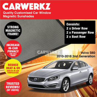 Customised Window Magnetic Sunshades for Volvo S60 2010-2018 2nd Generation Sweden Sedan - CarWerkz.com