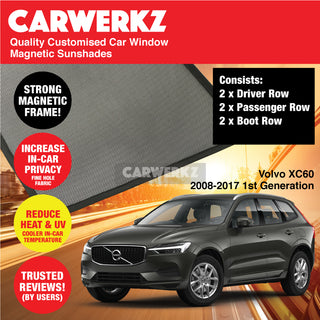 Customised Window Magnetic Sunshades for Volvo XC60 2008-2017 1st Generation Sweden SUV - CarWerkz.com