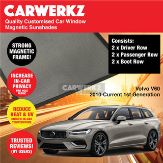 Customised Window Magnetic Sunshades for Volvo V60 2010-Current 1st Generation (DE) Sweden Stationwagon - CarWerkz.com