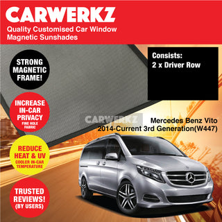 Customised Window Magnetic Sunshades for Mercedes Benz Vito 2014-Current 3rd Generation (W447) Germany MPV Commercial Van