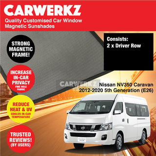 Customised Window Magnetic Sunshades for Nissan NV350 Caravan 2012-2020 6th Generation (E26) Japan Commercial Van