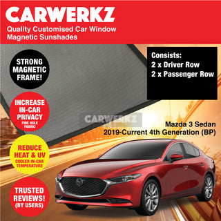 Customised Window Magnetic Sunshades for Mazda 3 Axela 2019-Current 4th Generation (BP) Japan Sedan