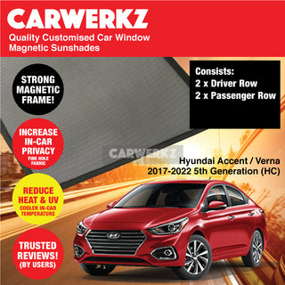 Customised Window Magnetic Sunshades for Hyundai Accent Verna 2017-2022 5th Generation (HC) Korea Sedan - CarWerkz.com